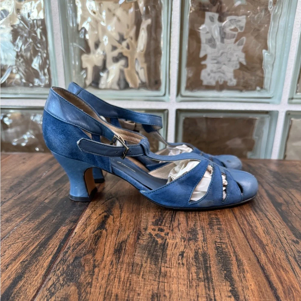 Remix Balboa Blue Retro 1930s Vintage Swing Dance Heels Sandals Pumps 7.5 - Picture 5 of 8